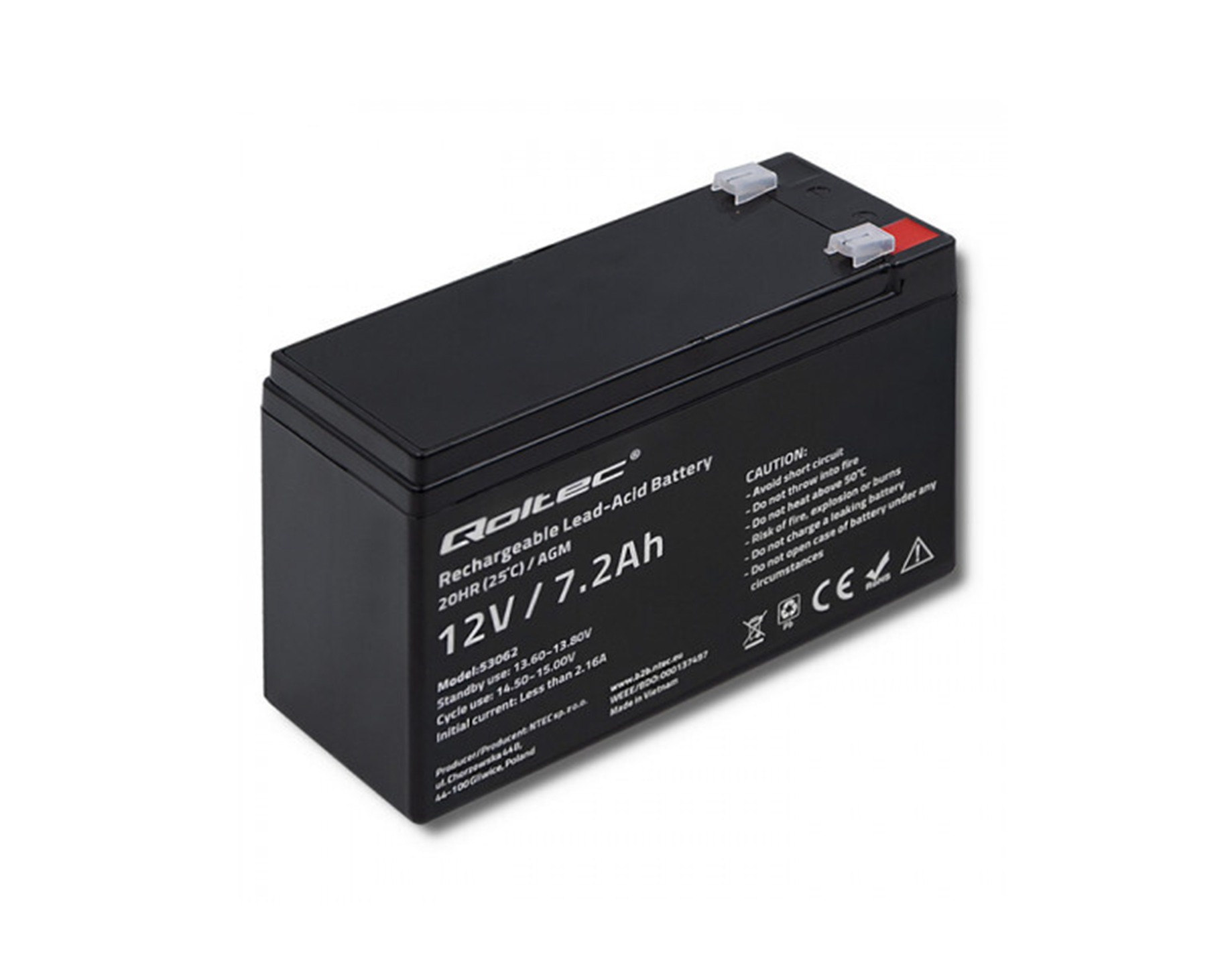 AGM 12V 7.2Ah 108A 53062 QOLTEC Battery