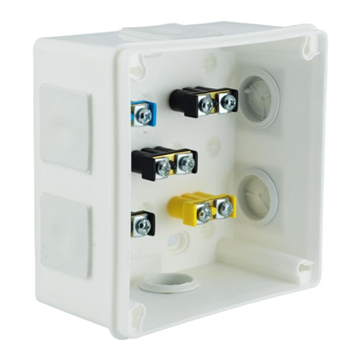 „110” 6-inlet surface-mounted box with rubber glands 118x118x68mm IP55 cover for 4 screws with terminals white