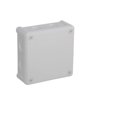 „110” 8-inlet surface-mounted box with knockouts 118x118x46mm IP55 cover for 4 screws white