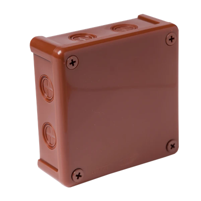 „110” 8-inlet surface-mounted box with knockouts 118x118x46mm IP55 cover with 4 screws brown