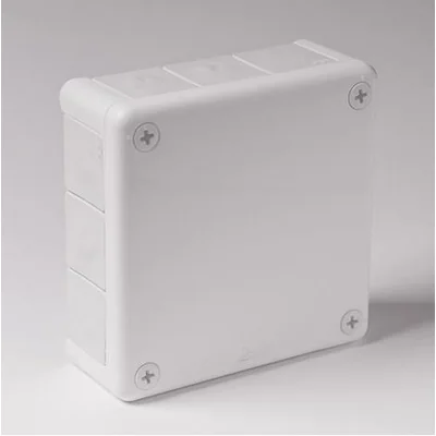 „110” Puszka natynkowa z dławnicami gumowymi 12-wlotowa 118x118x46mm IP55 dekiel na 4 wkręty biała