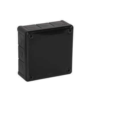 „110” Surface-mounted box with rubber glands 12-inlet 118x118x46mm IP55 cover with 4 screws black