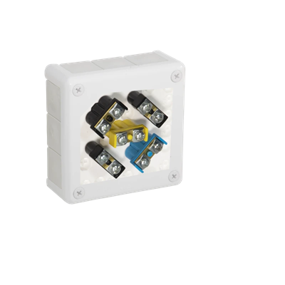 „110” Surface-mounted box with rubber glands 12-inlets 118x118x46mm IP55 cover for 4 screws with terminals white