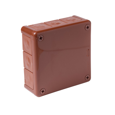 „110” Surface-mounted box with rubber glands 12-inlets 118x118x46mm IP55 cover with 4 screws brown