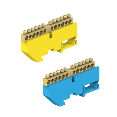 12-module protective terminal block 6x10 mm2 + 6x16 mm2 blue