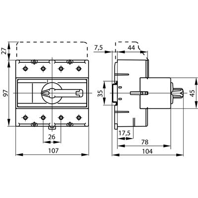 125A six-pole switch disconnector with handle
