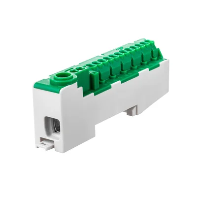 15-track self-locking terminal block (14+1 screw) for mounting on a DIN35 80A rail - green