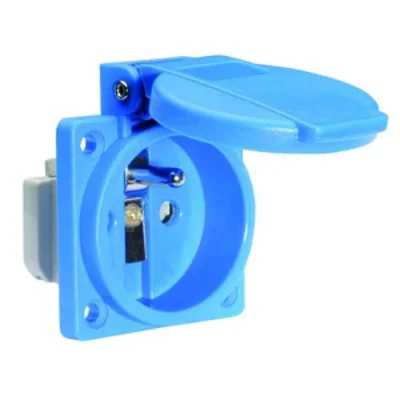 16A 230V IP44 panel socket with protective pin - blue, Quick-Connect terminals