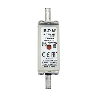 170M1565D Fast fuse insert 63A 690V gR DIN 000 double indicator