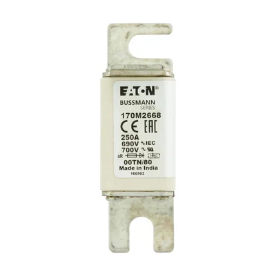 170M2668 Fast-acting insert, 250 A, AC 690 V, DIN 00, aR, DIN, IEC, non-insulated handles