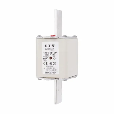 170M5810D Fast-blow fuse insert, 500 A, AC 690 V, DIN 2, aR, DIN, IEC, dual indicator, non-insulated handles