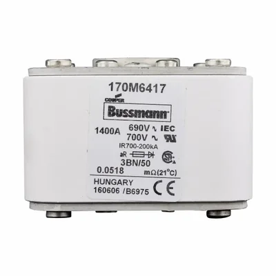 170M6417 Fast-Acting Fuse, 1400 A, AC 690 V, Size 3, aR, IEC, UL, Single Gauge