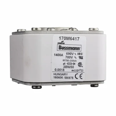 170M6417 Fast-Acting Fuse, 1400 A, AC 690 V, Size 3, aR, IEC, UL, Single Gauge