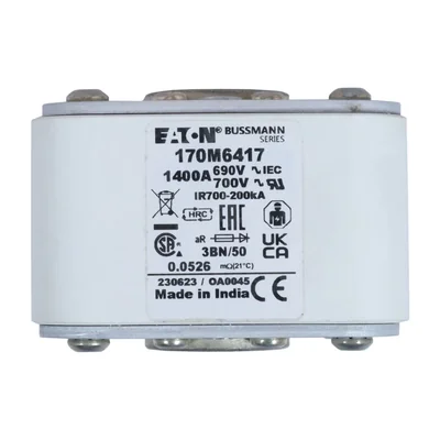 170M6417 Fast-Acting Fuse, 1400 A, AC 690 V, Size 3, aR, IEC, UL, Single Gauge