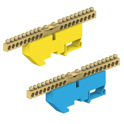 18-module protective terminal block 18x10 mm2 + 1x35 mm2 yellow