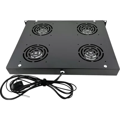 19" 1U Lüfterpanel, 4 Lüfter, Thermostat, schwarz, ALANTEC