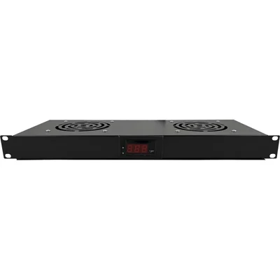 19" 1U panel pro ventilátory, 2 ventilátory, termostat, černý ALANTEC