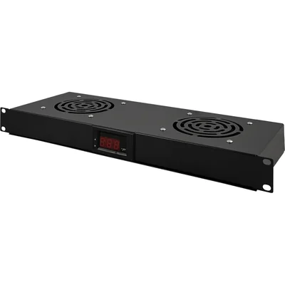 19" 1U panel pro ventilátory, 2 ventilátory, termostat, černý ALANTEC