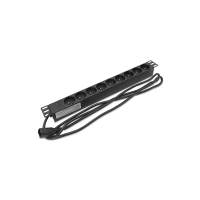 19" prodlužovací kabel, 9 zásuvek s uzemněním, 2m, černá