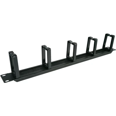 1U 19" Cable Organizer with Brush Pass-Thru, 5 Plastic Holders, Black ALANTEC