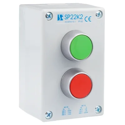 2-hole control box with buttons green/red gray IP65