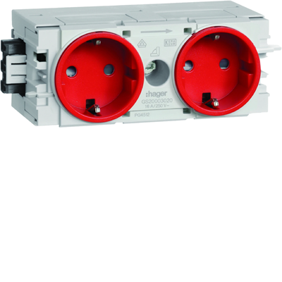 2-way SCHUKO socket, WAGO, C-profile, red