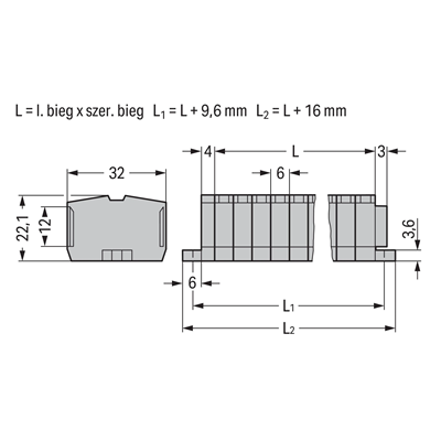 2-wire terminal block 7-pole, grey