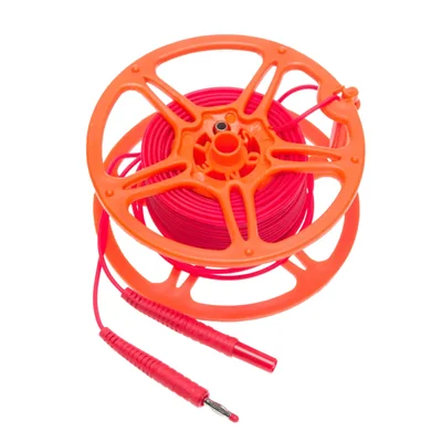 25m reel cable terminated with red banana plugs