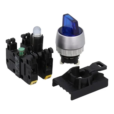 2PÓLOVÝ KRYT KONEKTORU MODRÝ 2ZW PODSVÍCENÝ NIKLOVÝ KROUŽEK ST22-PL.N-20-230-LED\AC
