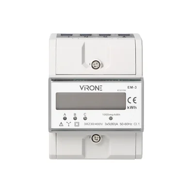 3-phase electricity consumption indicator, 80A, 3 modules, DIN TH-35mm