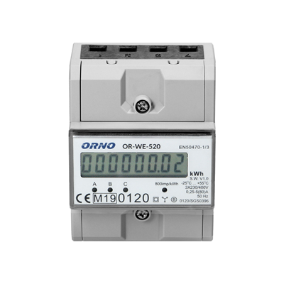 3-phase electricity meter, 80A, MID, 3 modules, DIN TH-35mm