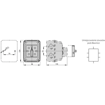 32A cam switch, 0-1 three-pole switch, in OB2 housing with yellow/red closing face