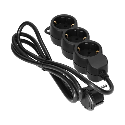 3cestný prodlužovací kabel 2P+Z (Schuko), 3m H05VV-F 3x1,5mm2, Imax=16A, plochá zástrčka, černá