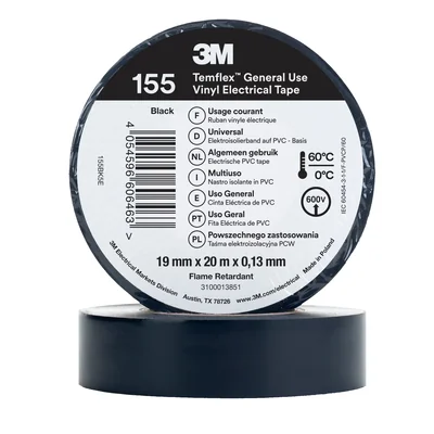 3M™ Temflex™ 155 Vinyl Electrical Insulation Tape, Black, 19mm x 20m