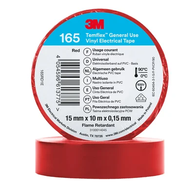 3M™ Temflex™ 165 Vinyl Electrical Insulation Tape, Red, 15mm x 10m