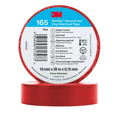 3M™ Temflex™ 165 Vinyl Electrical Insulation Tape, Red, 19mm x 20m