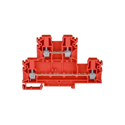4-adriger 2-stufiger Sammelschienen-Klemmenblock mit vier Klemmen 4mm2 rot V0 ZUG-21 A00-A007