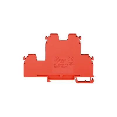 4-adriger 2-stufiger Sammelschienen-Klemmenblock mit vier Klemmen 4mm2 rot V0 ZUG-21 A00-A007