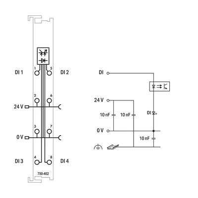 4-channel digital input; 24 V DC; 3 ms 750-402