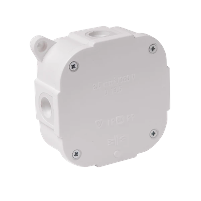 4-inlet surface-mounted box with knockouts 88x88x40mm IP44 cover for 4 screws white