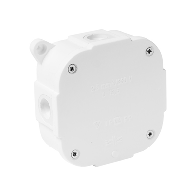 4-inlet surface-mounted box with knockouts 88x88x40mm IP44 cover for 4 screws white