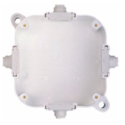 4-inlet surface-mounted box with knockouts 88x88x40mm IP44 cover for 4 screws with terminals white