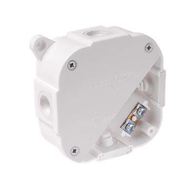 4-inlet surface-mounted box with knockouts 88x88x40mm IP44 cover for 4 screws with terminals white