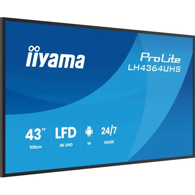 43-дюймовий презентаційний монітор iiyama DS LH4364UHS-B1AG, 4K VA LED, USB-C, iiSignage² (CMS), iiControl (DMS), iiShare, цілодобовий доступ