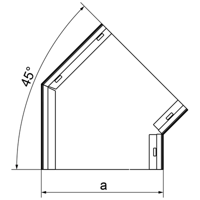 45 degree galvanized elbow, width 250mm, height 28mm