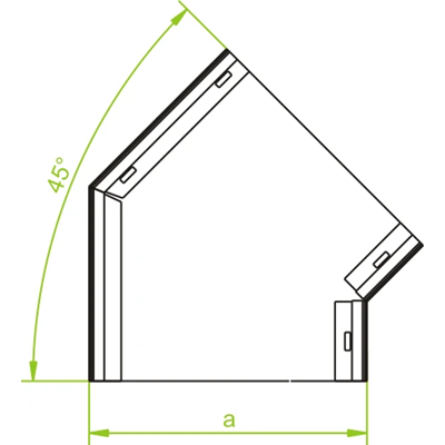 45 degree galvanized elbow, width 250mm, height 48mm