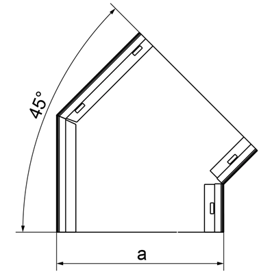 45 degree galvanized elbow, width 350mm, height 28mm