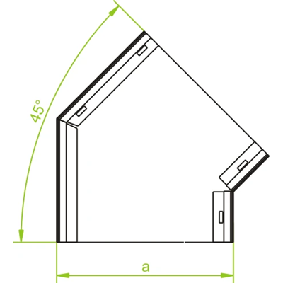 45 degree galvanized elbow, width 350mm, height 48mm