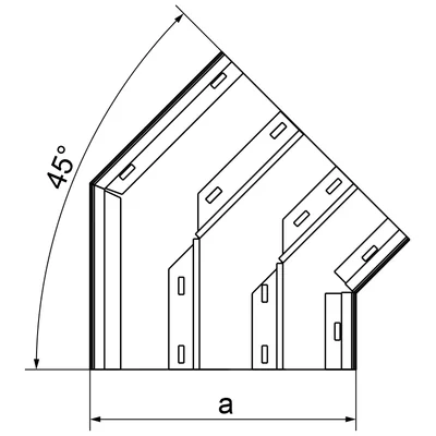 45 Grad verzinkter Dreiwegebogen, Breite 250 mm, Höhe 48 mm