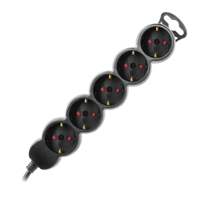 5-fach-Verlängerungskabel 2P+Z (Schuko), 3 m, H05VV-F, 3 x 1,5 mm², Imax = 16 A, Flachstecker, schwarz